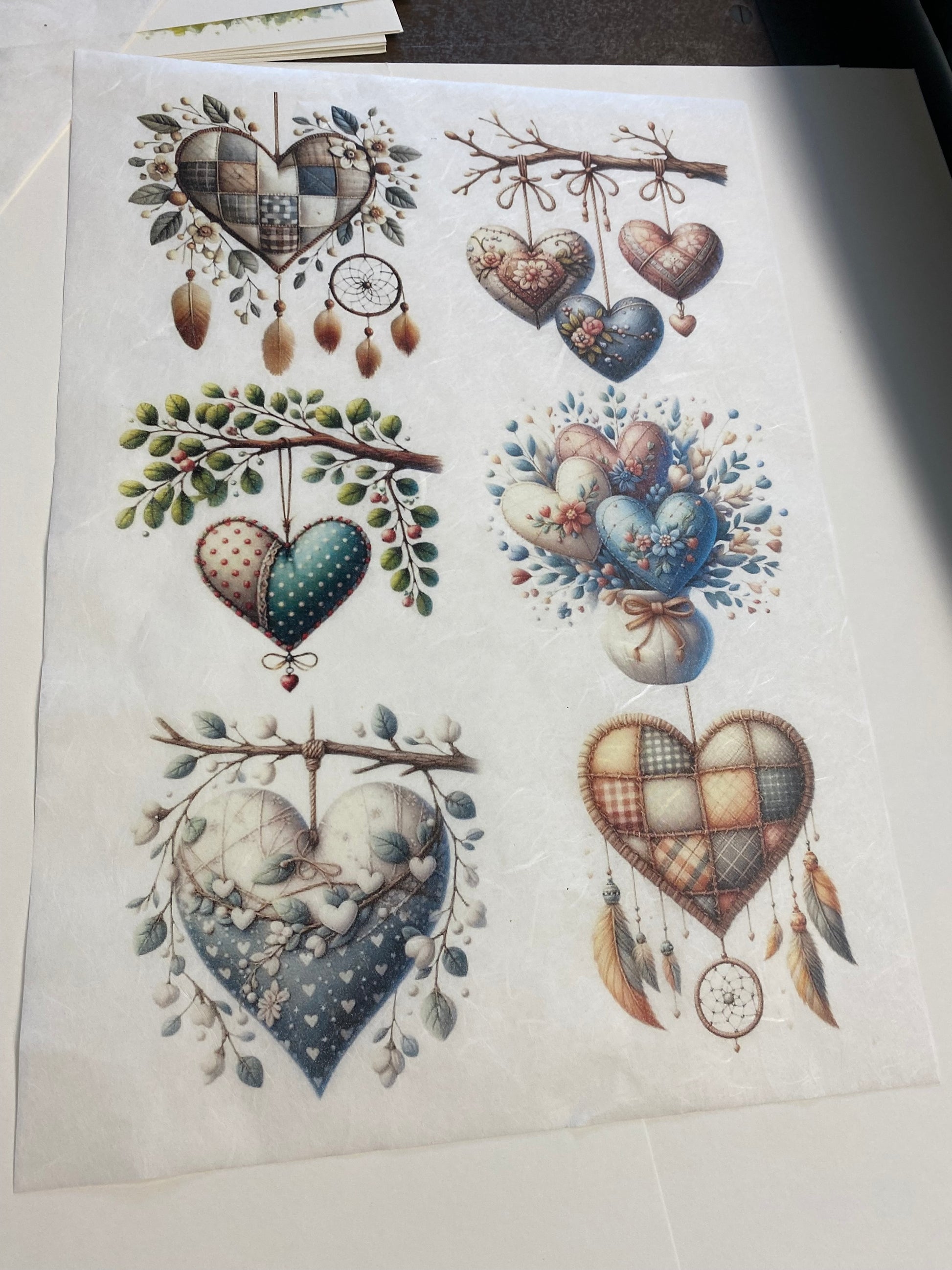 Carta di riso formato A3 cuori di stoffa