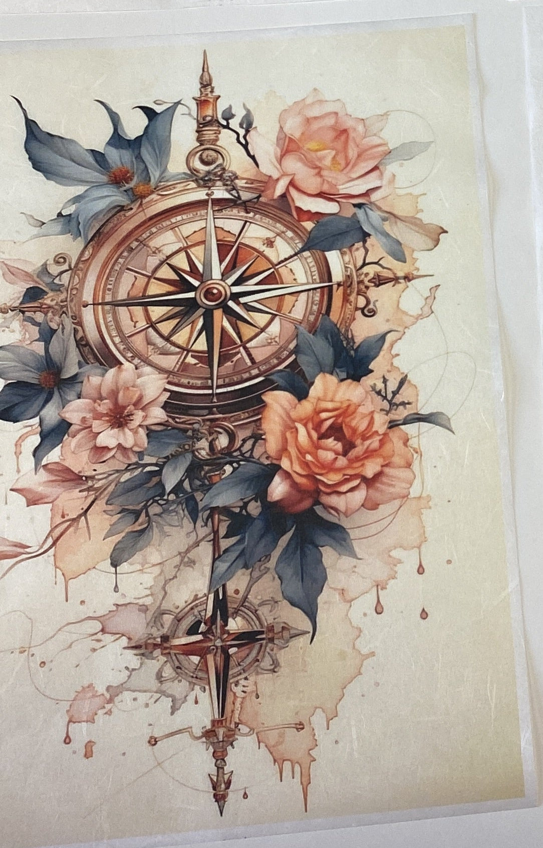 Carta di riso formato A4 rosa dei venti e fiori