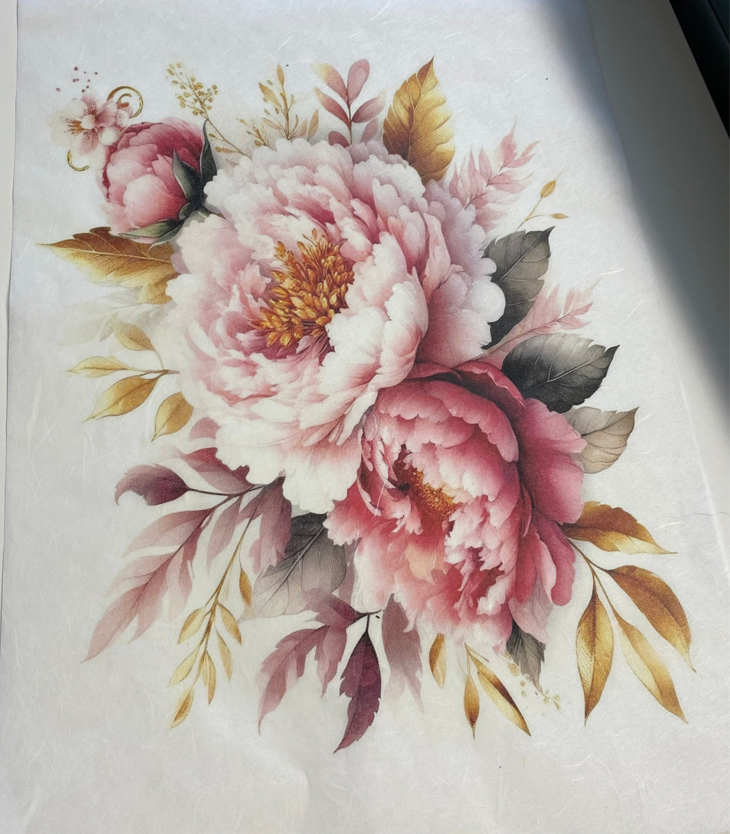 Carta di riso formato A3 peonie rosa