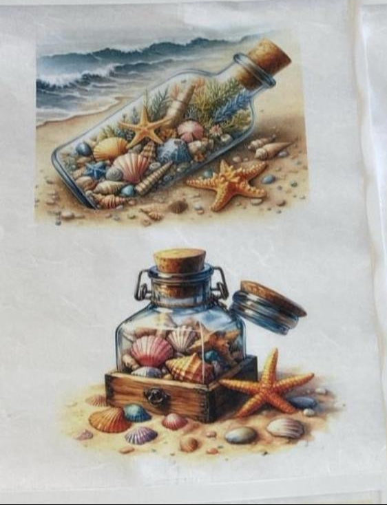 Carta di riso formato A4 bottiglie e conchiglie