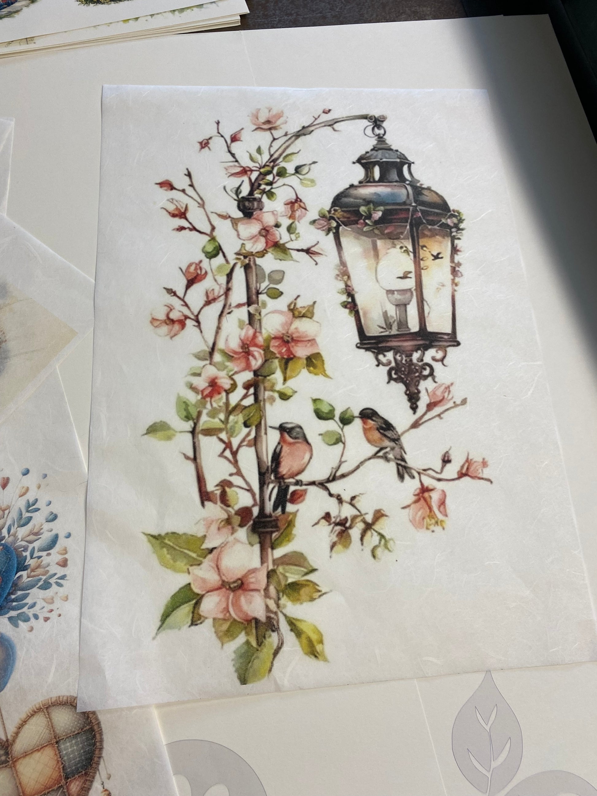 Carta di riso formato A3 fiori e lanterna