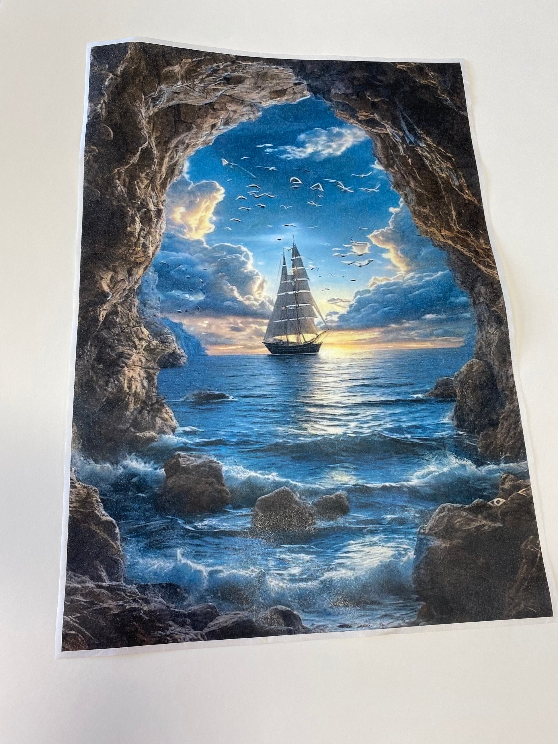 Carta di riso formato A3 nave all'orizzonte
