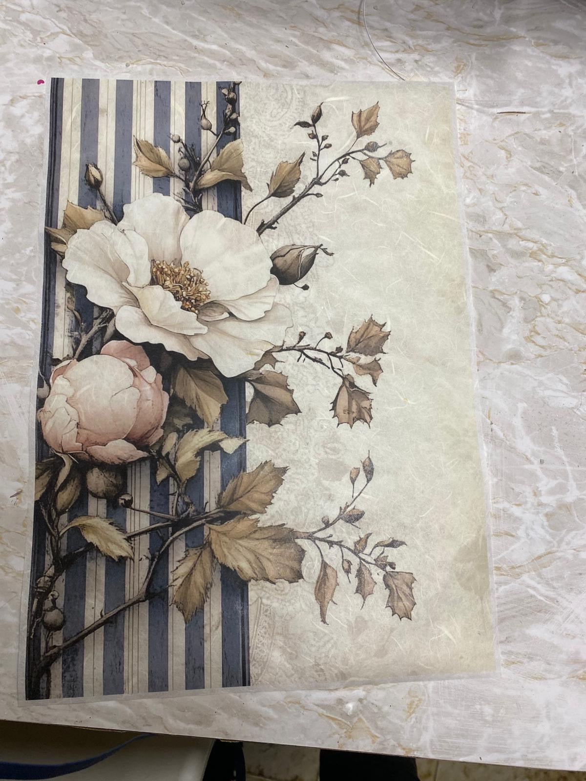 Carta di riso formato A3 fiori e righe